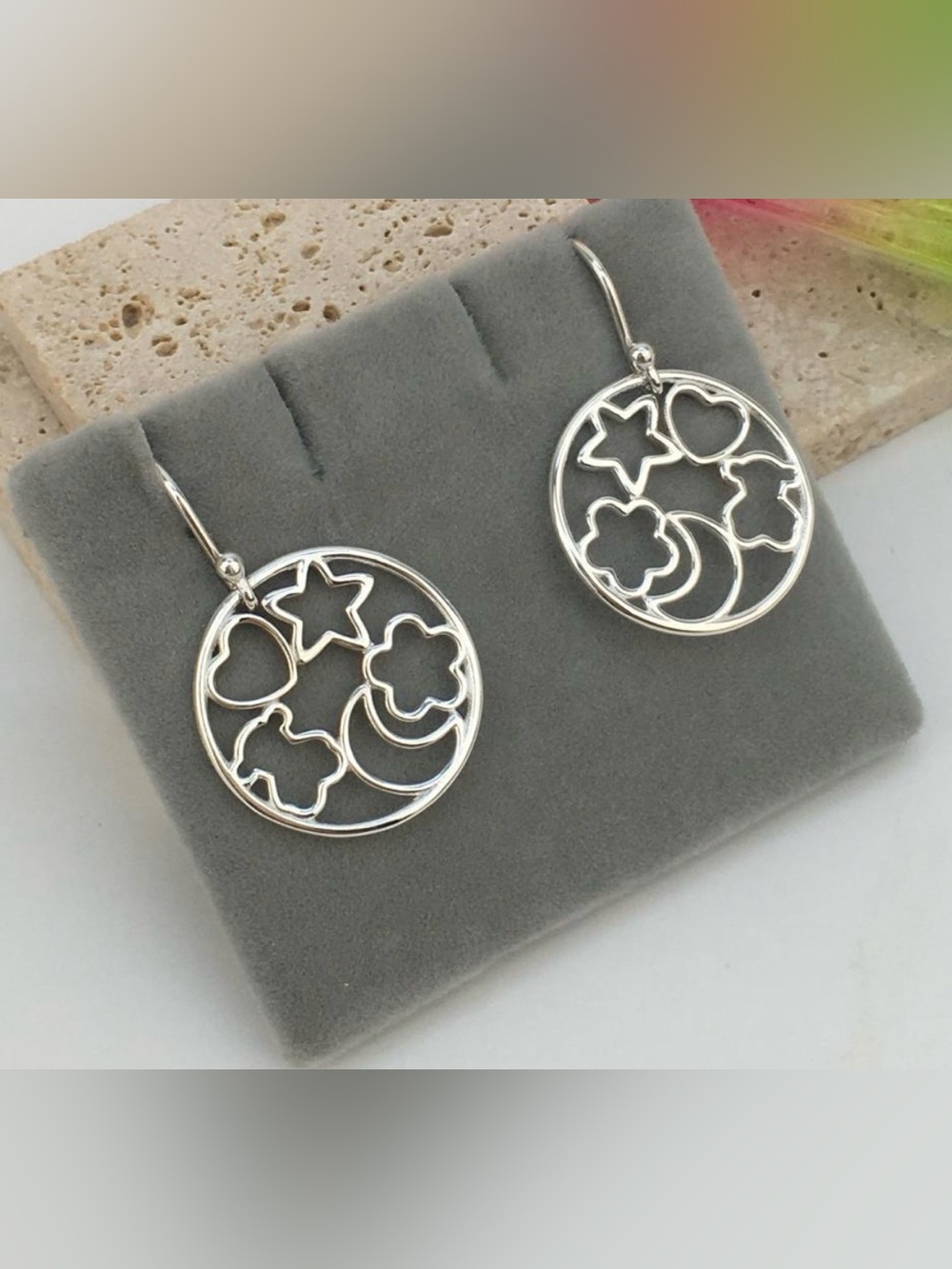 Silver Star and Moon Earrings 925